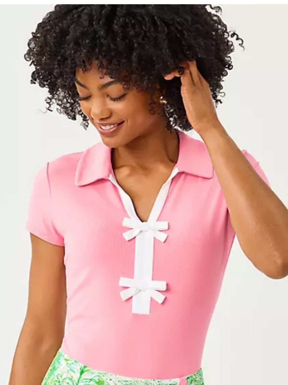 Lilly Pulitzer Frida Bow Polo Top in Conch Shell Pink Size Large New with Tags